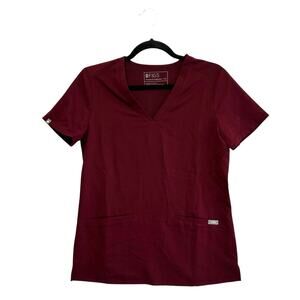 FIGS Casma Three-Pocket Scrub Top Women's Sz XS Burgundy Healthcare Comfort